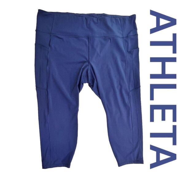 Athleta Womens Elastic Wide Waistband Capri Active Leggings Blue Plus Size 3X - Picture 1 of 8